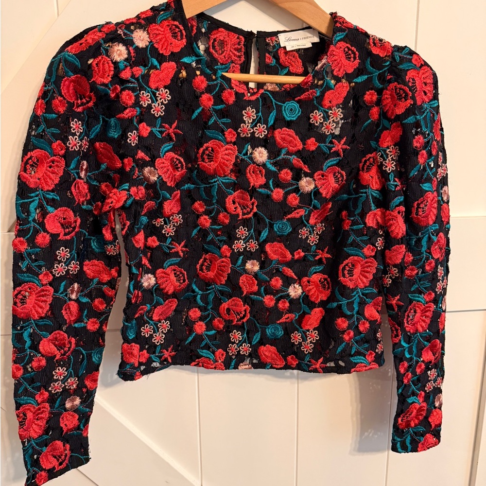 New Lovers + Friends Floral Embroidered Blouse Women’s XXS Boho